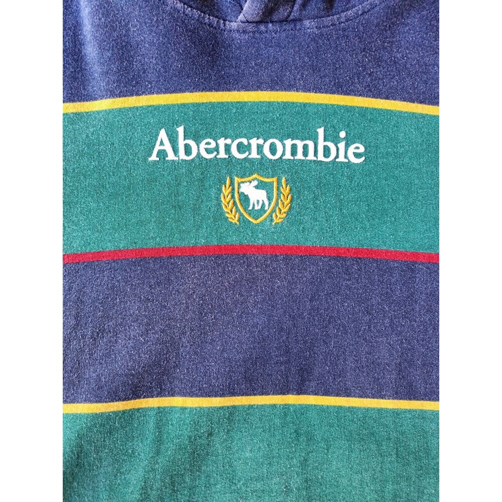Vintage Abercrombie & Fitch Striped Hoodie Kids 15/16 Front Pockets 90s - Picture 2 of 6